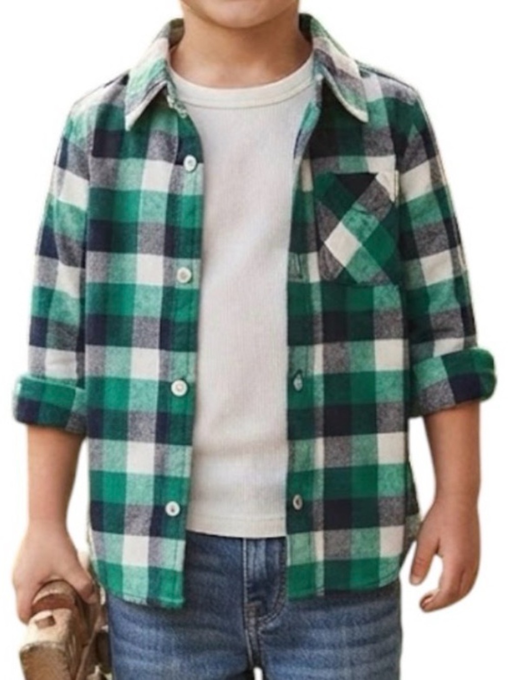 JOE FRESH Toddler Boys Green Black Plaid Button Down Shirt Size 2Y